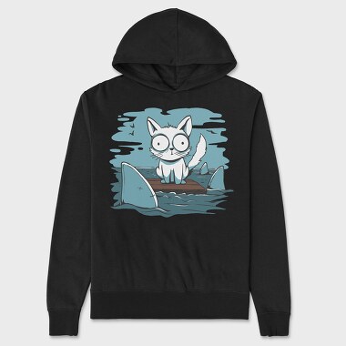 Cat Anxious Sharks Cartoon, Hanorac Oversize Barbati (Unisex)