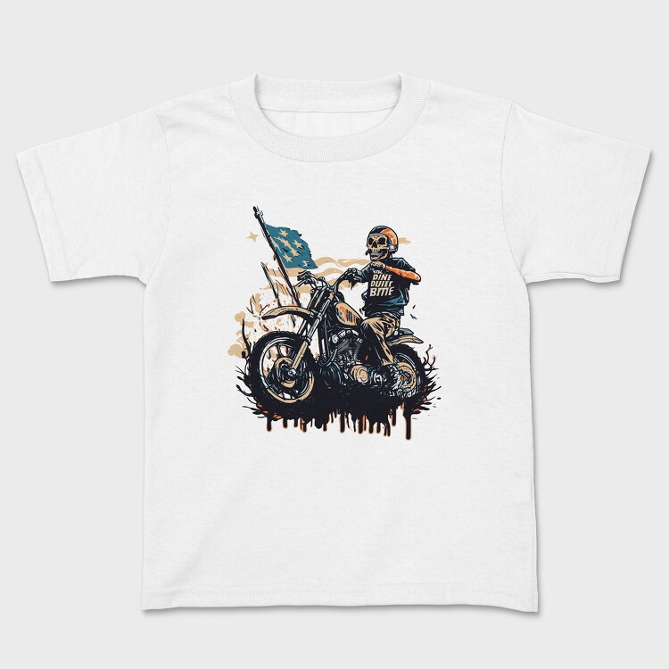 Tricou Copii, American Flag Skeleton Motocross Motorcycle