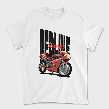 Anime Style Motorcycle Drawing Phrase Redline Warrior, Tricou Barbati (Unisex)