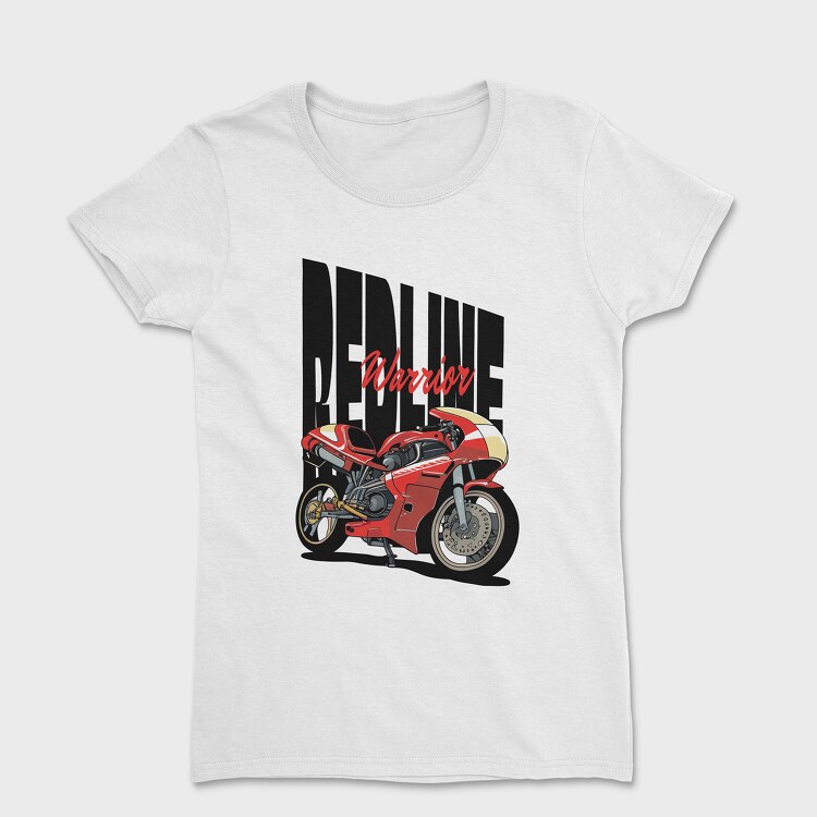 Anime Style Motorcycle Drawing Phrase Redline Warrior, Tricou Femei