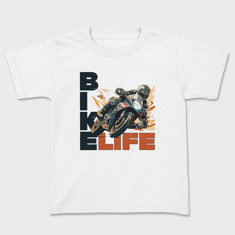 Tilted Racing Motorcycle Bike Life Cartoon, Tricou Copii