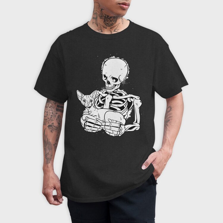 Skull With Cat, Tricou Barbati (Unisex)