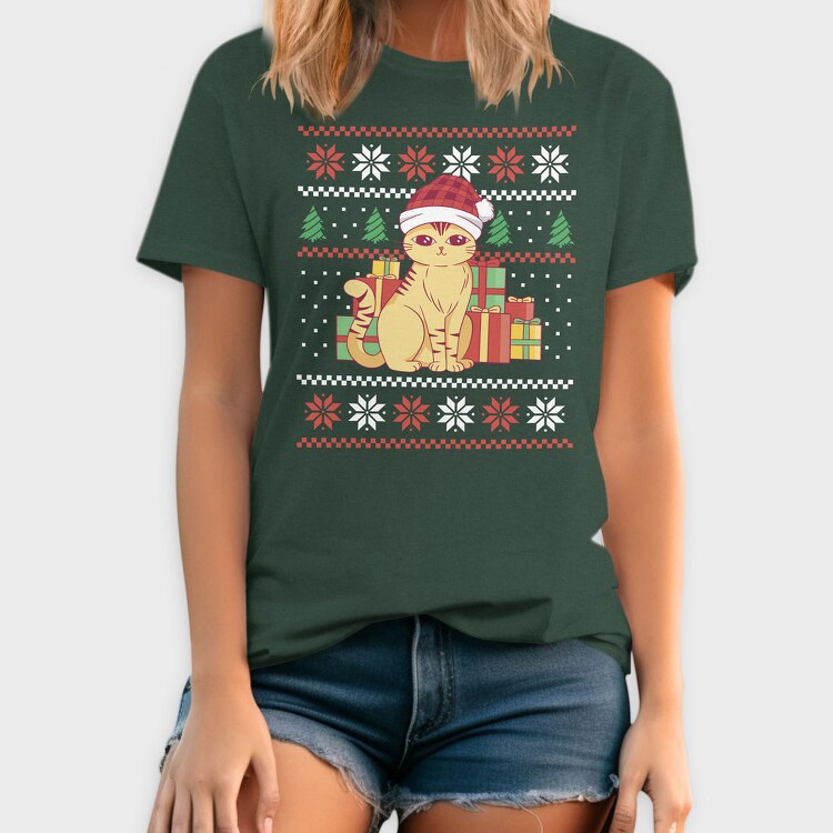 Cat With Gifts Ugly Sweater, Tricou Barbati (Unisex)