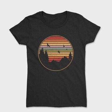 Mountains and Tree Retro Sunset, Tricou Femei