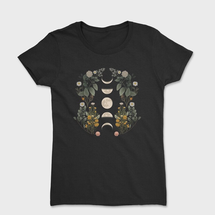 Moon Phases Dark Flowers, Tricou Femei