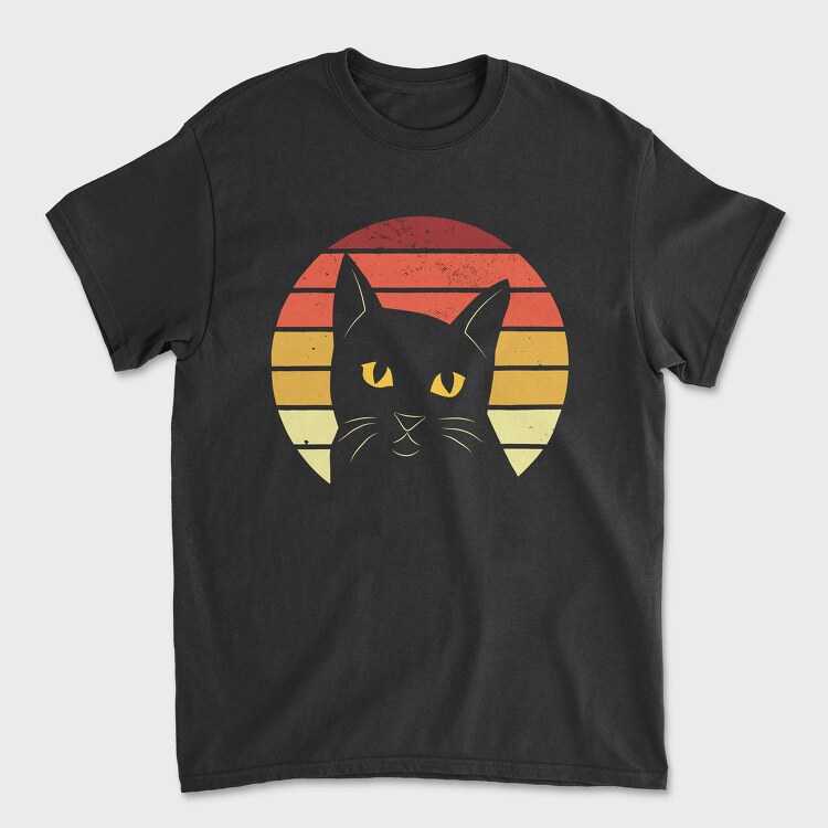 Retro Sunset Cat, Tricou Barbati (Unisex)