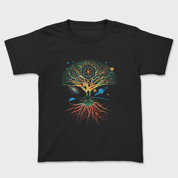 Sacred Geometry Meditating Colorful Magical Tree, Tricou Copii