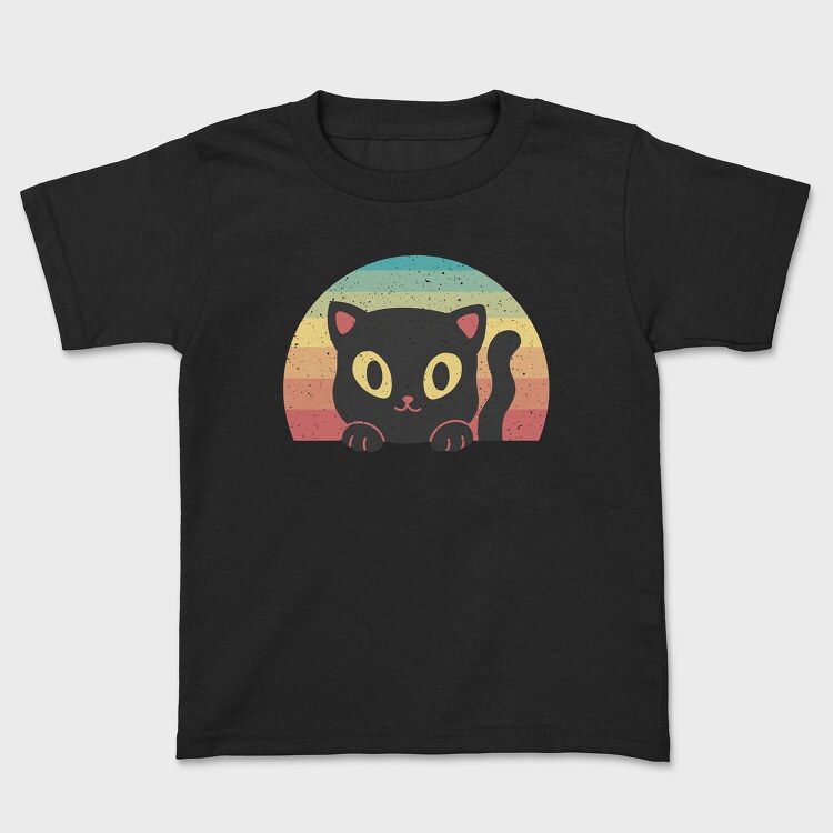 Peeking Cat Retro Sunset, Tricou Copii