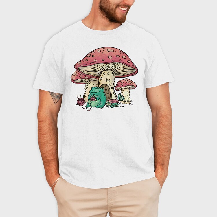 Frog Knitting Mushroom House, Tricou Barbati (Unisex)
