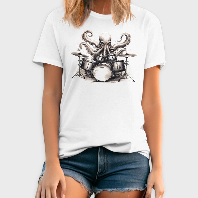 octopus playing drums, Tricou Barbati (Unisex)