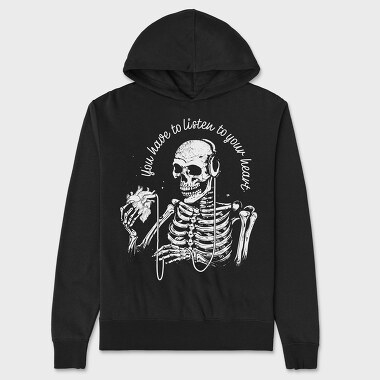 Skeleton Listen to Your Hearth, Hanorac Oversize Barbati (Unisex)