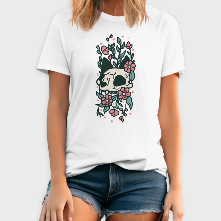 Flowers Cat Skull, Tricou Barbati (Unisex)