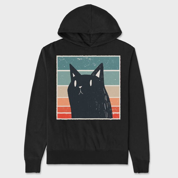 Retro Black Cat, Hanorac Oversize Barbati (Unisex)