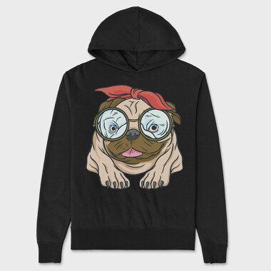 Pug With Glasses, Hanorac Oversize Barbati (Unisex)