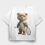 Tennis Teddy Bear, Tricou Oversize Barbati (Unisex)