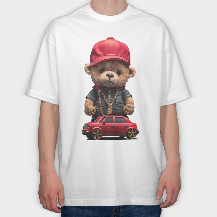 Car Teddy Bear, Tricou Oversize Barbati (Unisex)