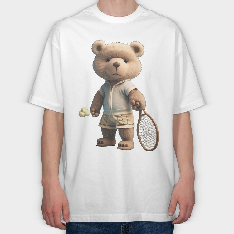 Tennis Teddy Bear, Tricou Oversize Barbati (Unisex)