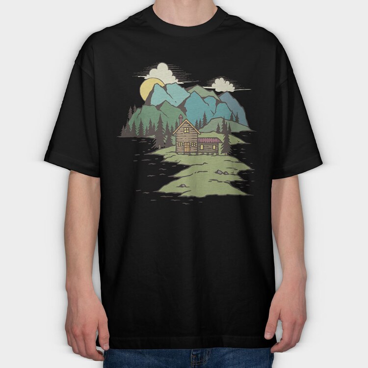 The Cabin On Lake, Tricou Oversize Barbati (Unisex)