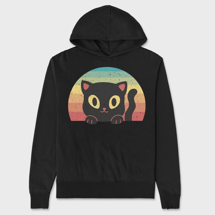 Peeking Cat Retro Sunset, Hanorac Oversize Barbati (Unisex)