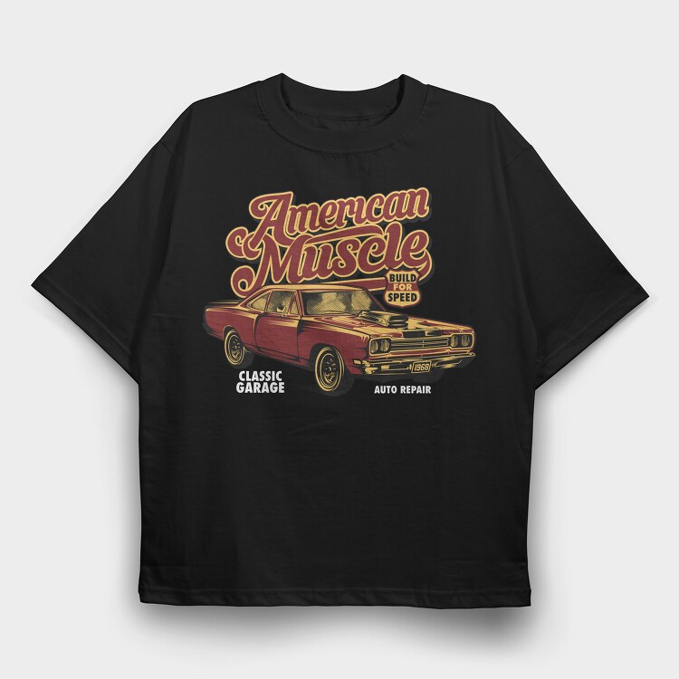American Muscle Old Car, Tricou Oversize Barbati (Unisex)