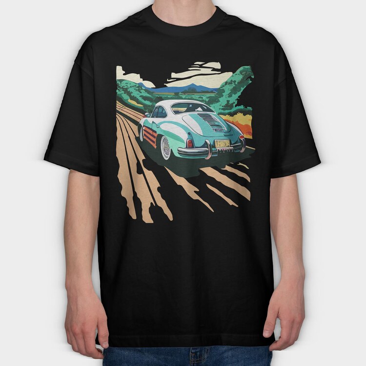 Classic Car Trees Landscape Retro, Tricou Oversize Barbati (Unisex)