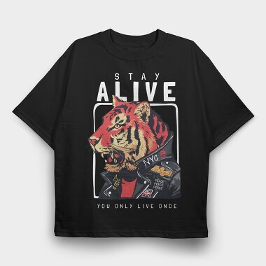 You Only Live Once Tiger, Tricou Oversize Barbati (Unisex)