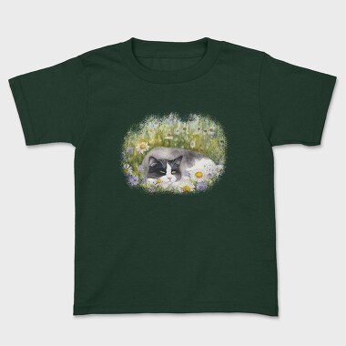 Cat Sleeping in Flower Field, Tricou Copii