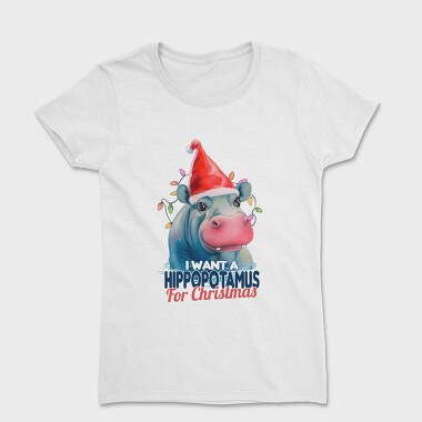 Hippo Watercolor Christmas, Tricou Femei