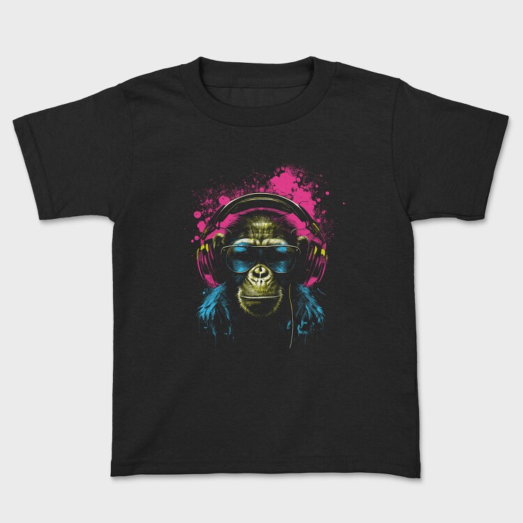 Monkey Headphones Portrait, Tricou Copii