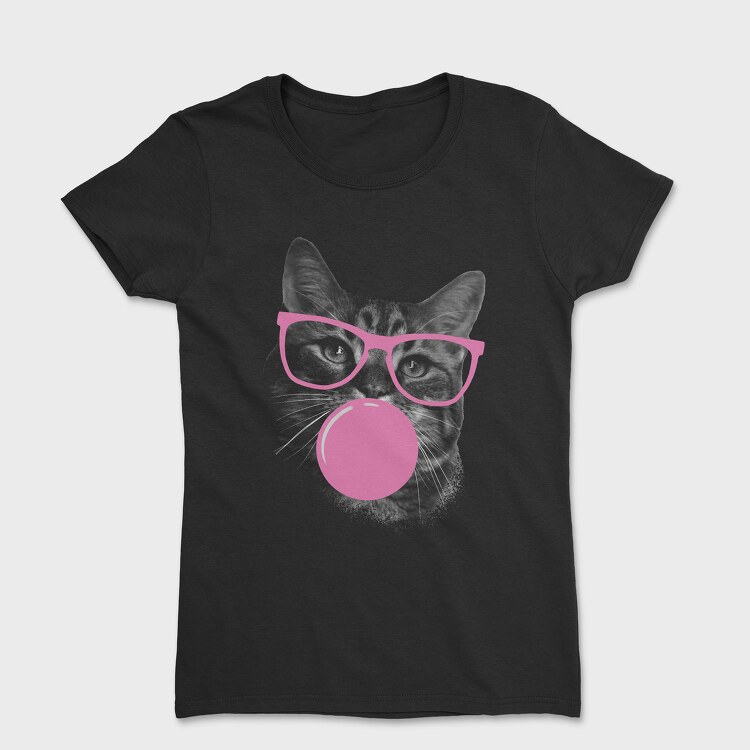 Sunglasses Cat Bubblegum Monochrome, Tricou Femei