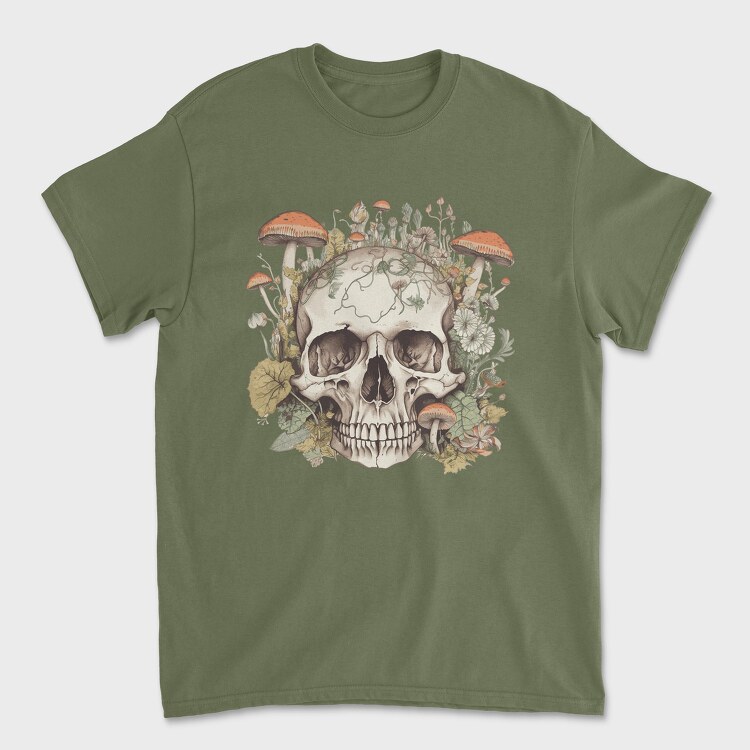 Skull With Mushrooms and Flowers, Tricou Barbati (Unisex)