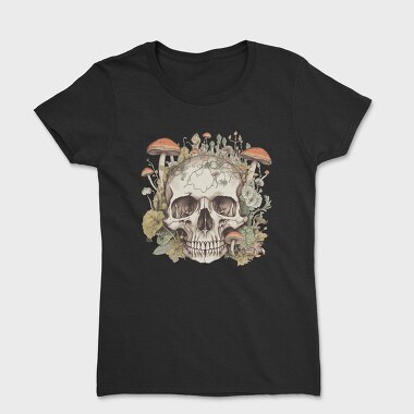 Skull With Mushrooms and Flowers, Tricou Femei