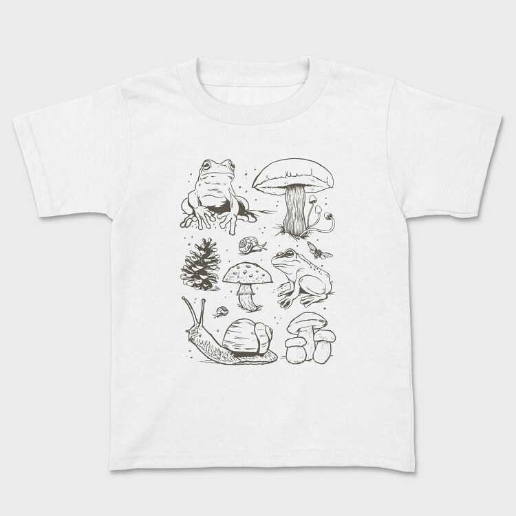 Handrawn Frogs Mushrooms, Tricou Copii