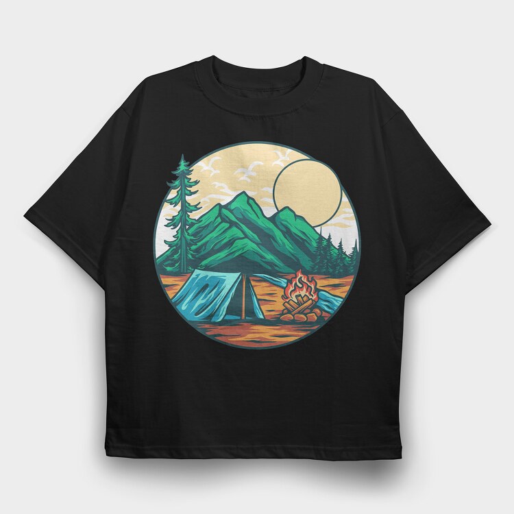 Camping Illustration 9, Tricou Oversize Barbati (Unisex)