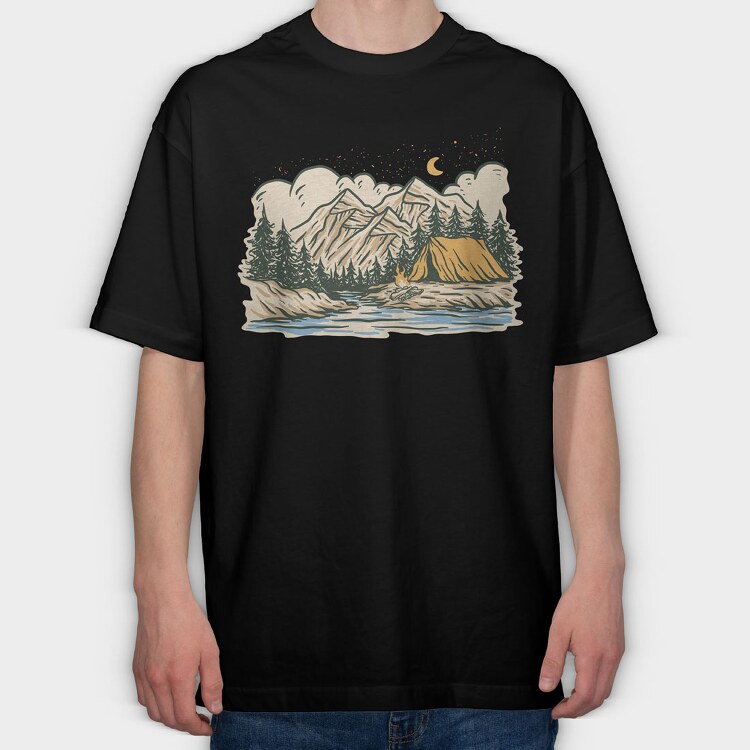 Night Camp 2, Tricou Oversize Barbati (Unisex)