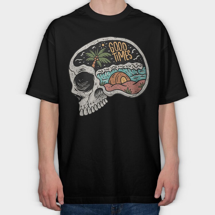 Skull Beach 2, Tricou Oversize Barbati (Unisex)