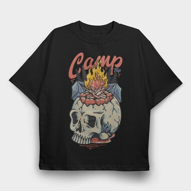 Camp Trip With Campfire on the Skull, Tricou Oversize Barbati (Unisex)