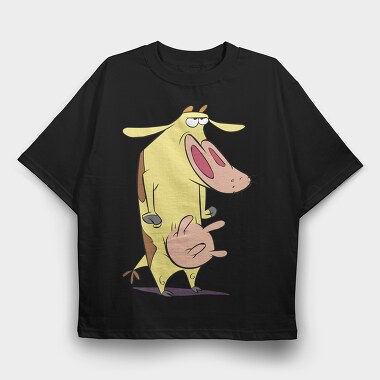 Cartoon Retro Cow and Chicken 2, Tricou Oversize Barbati (Unisex)