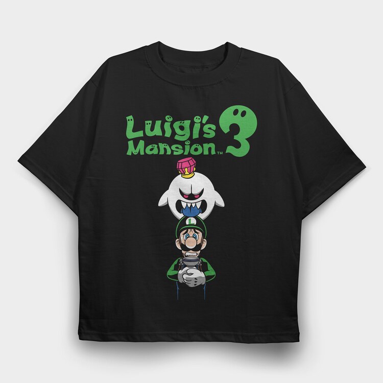 Luigi Boo Black Background, Tricou Oversize Barbati (Unisex)