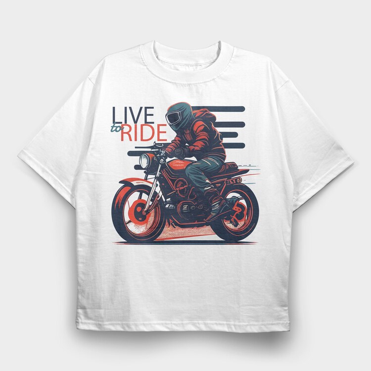 Live to Live MotorcycleArt RetroStyle, Tricou Oversize Barbati (Unisex)
