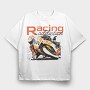 Tilted Competition Motorcycle With Rider Racing Addiction, Tricou Oversize Barbati (Unisex)