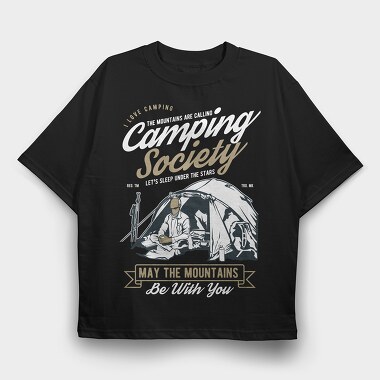 Camping Society, Tricou Oversize Barbati (Unisex)