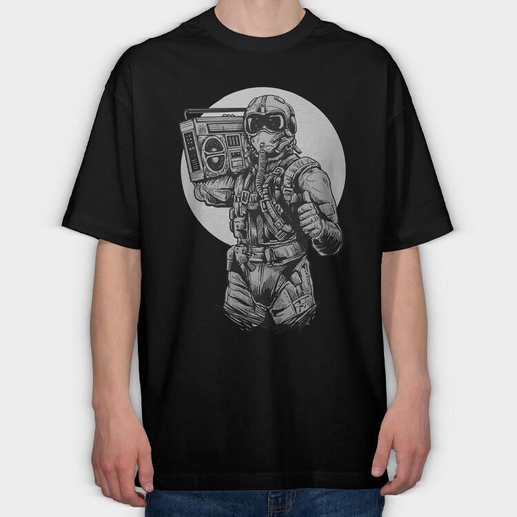 Pilot Fighter Boombox, Tricou Oversize Barbati (Unisex)