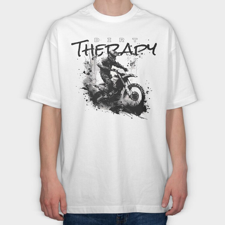 Motocross Rider Kicking Up Dirt and Jumping Dirt Therapy, Tricou Oversize Barbati (Unisex)