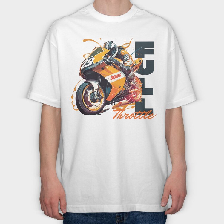 Racing Motorcycle With Rider Full Throttle, Tricou Oversize Barbati (Unisex)