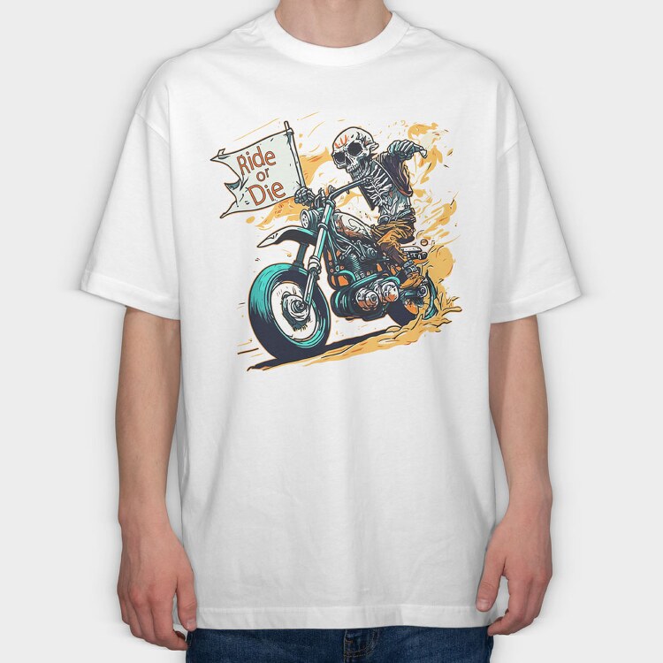 Ride or Die Skeleton Motorcycle Flag Art, Tricou Oversize Barbati (Unisex)