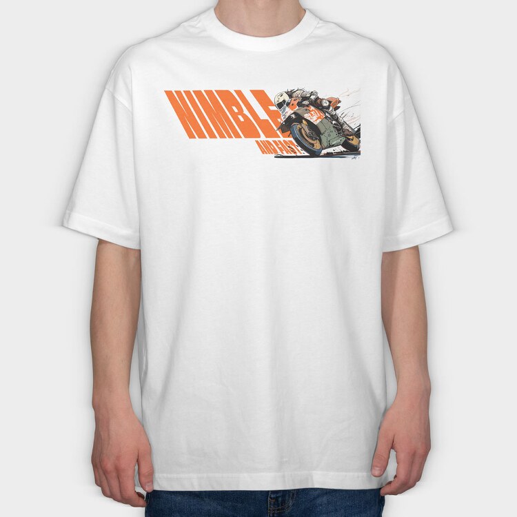 Tilted Competition Motorcycle With Rider Nimble and Fast, Tricou Oversize Barbati (Unisex)
