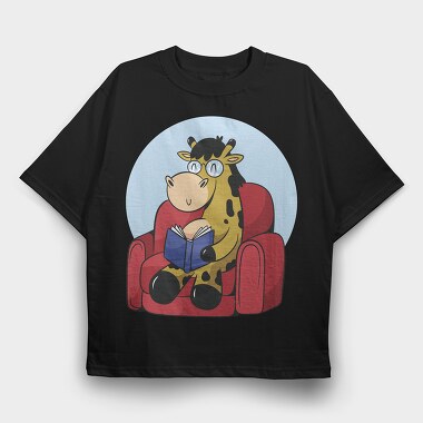 Giraffe Reading, Tricou Oversize Barbati (Unisex)
