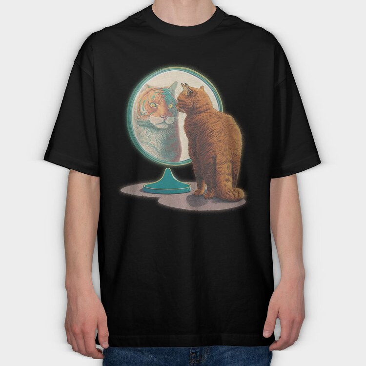 Tiger Kitty Mirror, Tricou Oversize Barbati (Unisex)