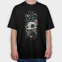 Flowers Cat Skull, Tricou Oversize Barbati (Unisex)